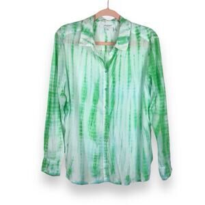 FOXCROFT Green Tie Dye Cotton Lawn Long Sleeve Button Up Top size 10